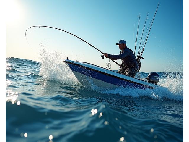 Pescador deportivo con caña de spinning en el mar