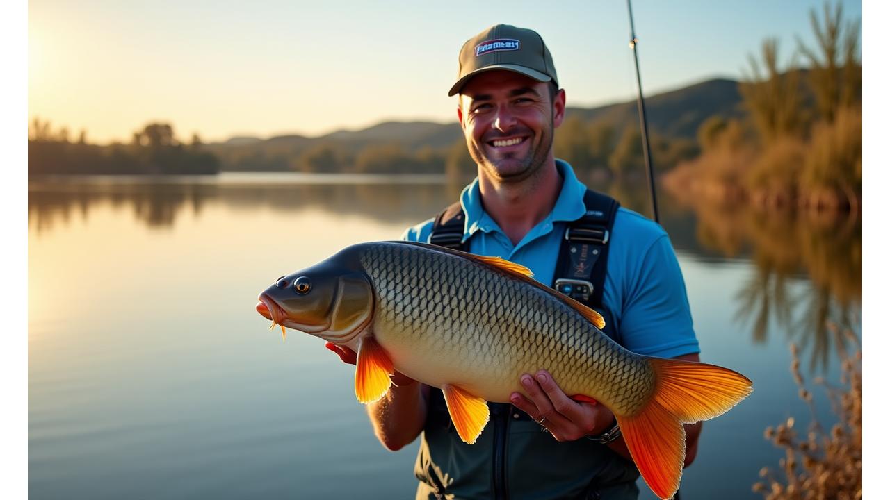 Pescador deportivo celebrando una victoria en una competición en el lago de la Albufera de Valencia.