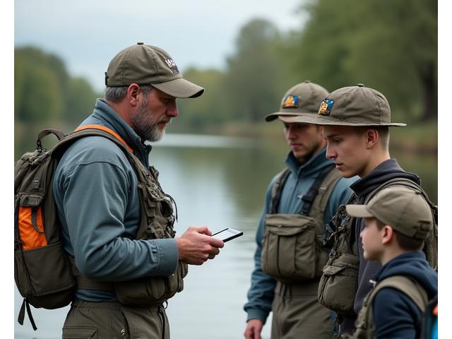 Pescador profesional dando una masterclass a un grupo de aficionados.