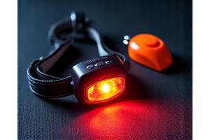 Linterna frontal con luz roja, silbato de seguridad y pequeña baliza LED para pesca nocturna